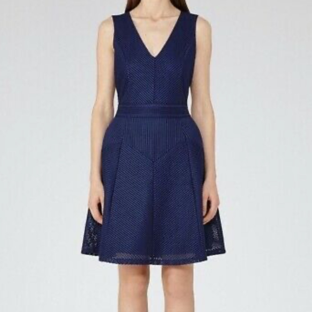 REISS London navy blue eyelet sleeveless Fit & Flare dress size 6
